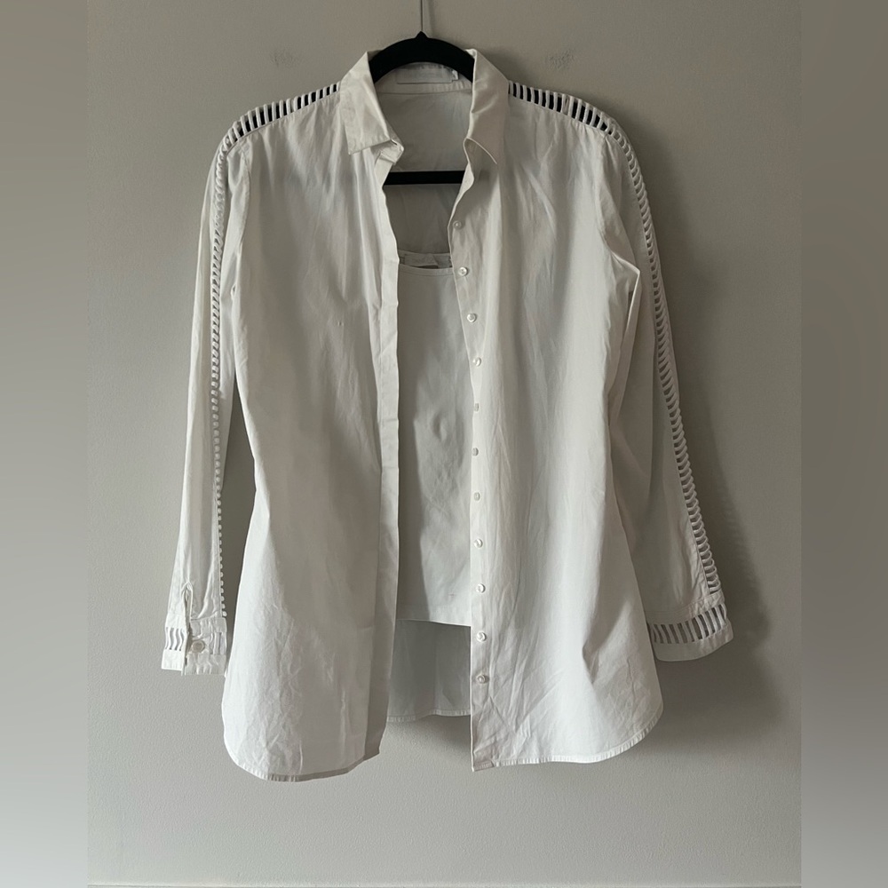 Anne Fontaine Paris White Button-Up Blouse w/ Cutout Trim + Tank Size 38 (US 6)
